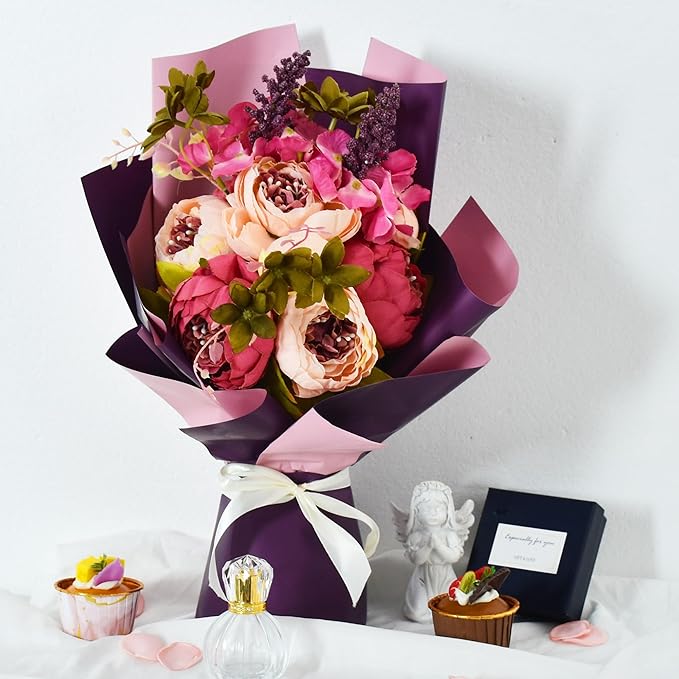 BEISHIDA 20Pcs Pink and Purple Double Sided Floral Wrapping Paper Matte - Image 6