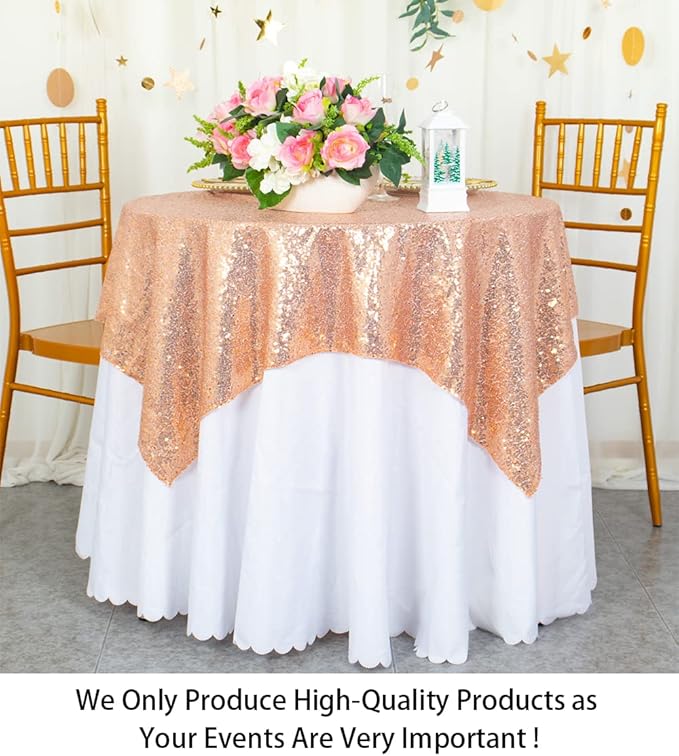 ShinyBeauty Small Tablecloth Square 36x36-Inch Rose Gold Sequin Tablecloths - Image 2