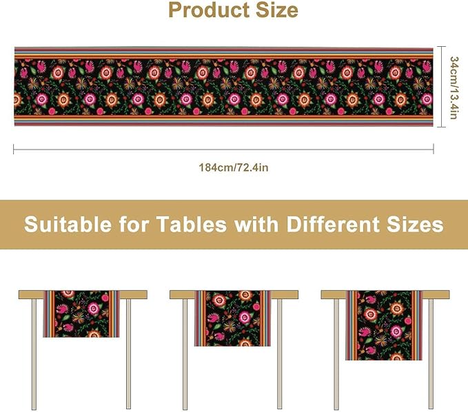 Mexican Table Runner, Colorful Flowers Cinco De Mayo Decor Table Runner - Image 7