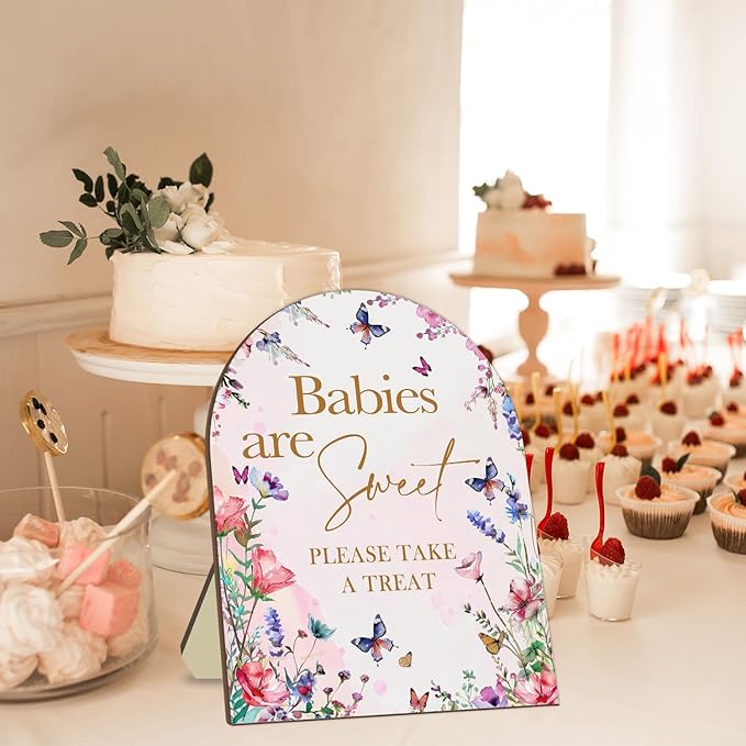Sweet Babies Please Take A Treat Floral Butterfly Baby Shower Decoration Sign - Image 3