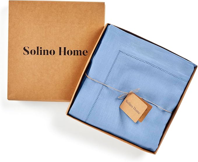 Solino Home Cornflower Blue Linen Tablecloth 60 x 132 Inch - Image 4