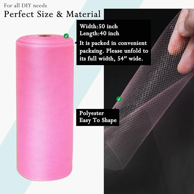 Pink Tulle Fabric Rolls 54 Inch by 40 Yards Tulle Bolt Spool - Image 3