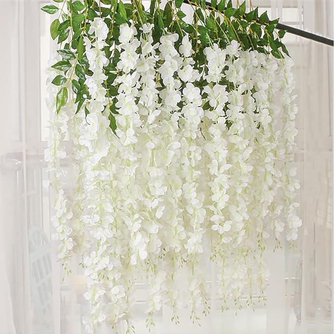 12 Pack White Green Wisteria Hanging Flowers Garland, 3.77 Feet Artificial - Image 7