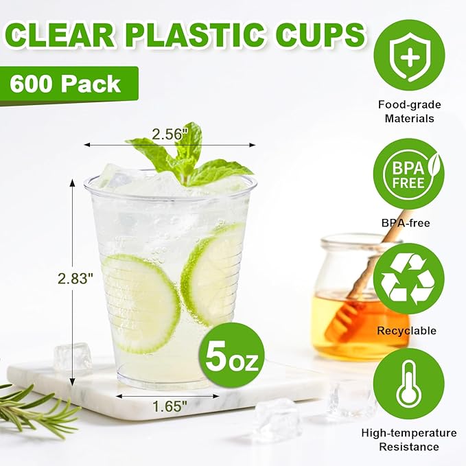 SIUQ 600 Pack 5 oz Clear Plastic Cups, Small Disposable Bathroom Mouthwash Cups - Image 2