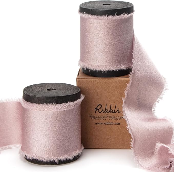 Ribbli Antique Mauve Silk Satin Ribbon 1.5 Inch x 12 Yard Handmade Frayed by Ribbli