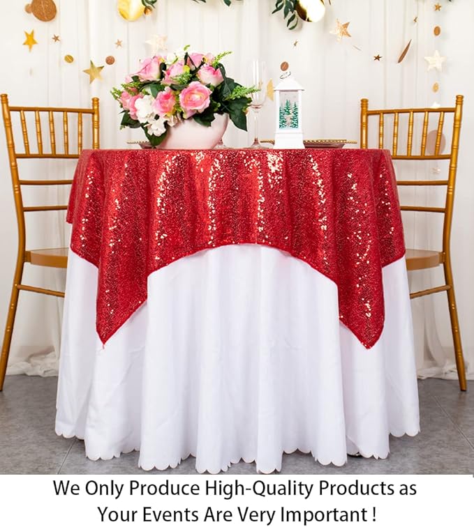 ShinyBeauty Small Tablecloth Square 36x36-Inch Red Sequin Tablecloth Glitter - Image 2