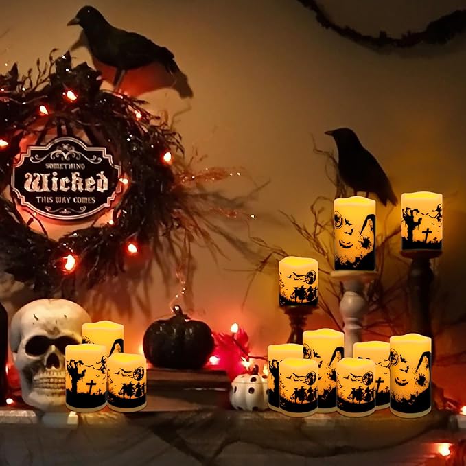 12-Pack Halloween LED Flameless Pillar Candles - Image 9