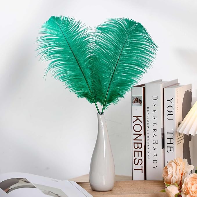 YAKRUNA 30PCS Green Ostrich Feathers Bulk 12-14 Inches - Image 4