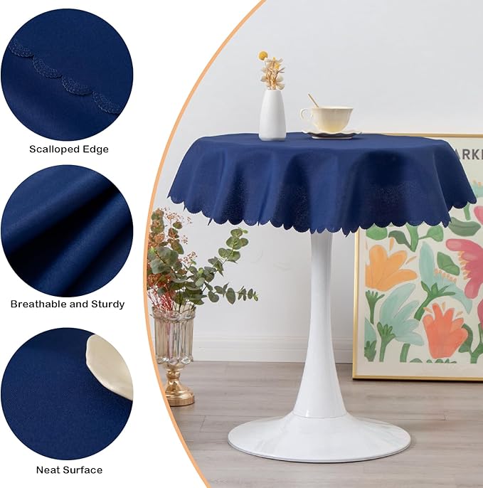 Small Round Navy Tablecloth 36 Inch Polyester Fabric Washable Table Cover - Image 4