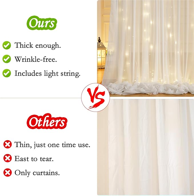 10ft x 7ft Cream White Chiffon Backdrop Curtain - Image 5