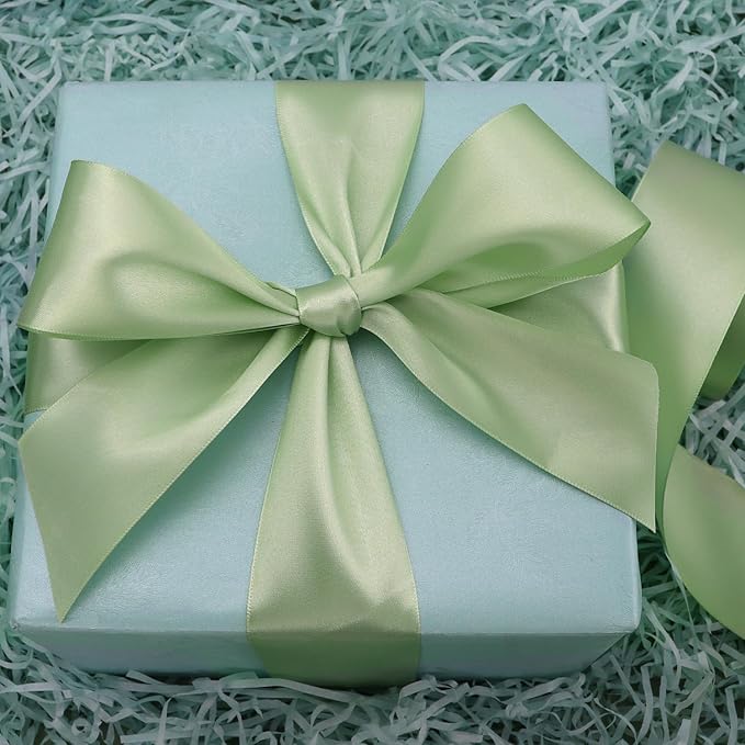 Pale Green Solid Satin Ribbon 2 Inch 25 Yards Solid Polyester Fabric Ribbon - Image 2