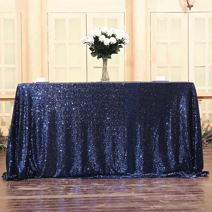 SquarePie Sequin Tablecloth 60 x 120 Inch Navy Blue Sparkly Table Linen - Image 5