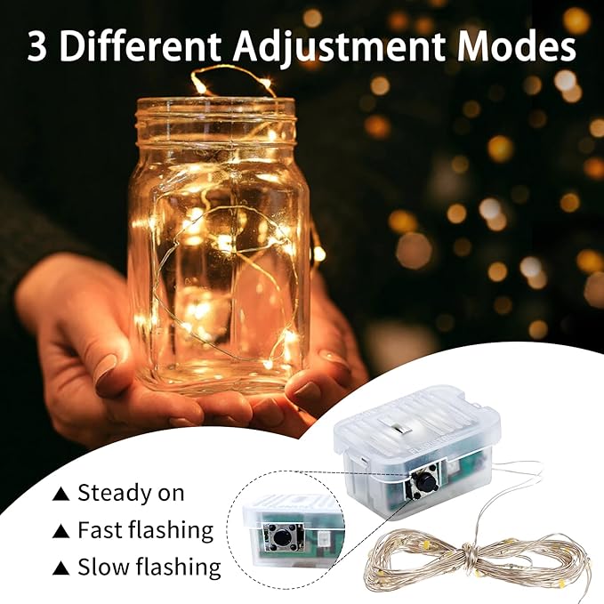 24 Pack Yellow Fairy Lights 7Ft 20 LED Twinkle String Lights 3 Modes Battery - Image 4