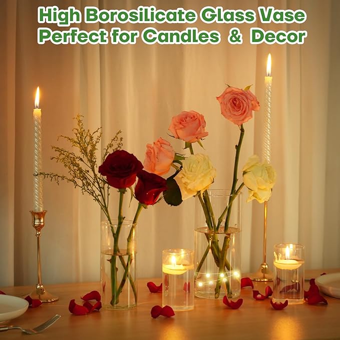 12pcs Clear Glass Cylinder Vases, 10 Inch Tall Cylinder Vases - Image 5