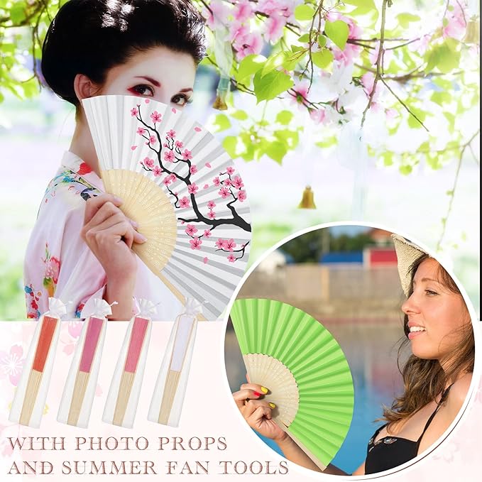 Chunful 100 Pieces Paper Hand Fan Multicolor Bamboo Folding Fans Handheld - Image 2