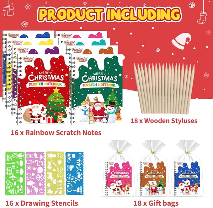 Party Favors for Kids: 16 Pack Christmas Rainbow Scratch Art Notebook Classroom - Image 4
