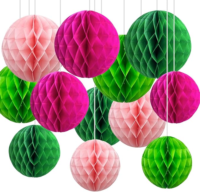 CC wonderland zone 12pcs Hot Pink and Green Paper Honeycomb Balls by CC+wonderland+zone