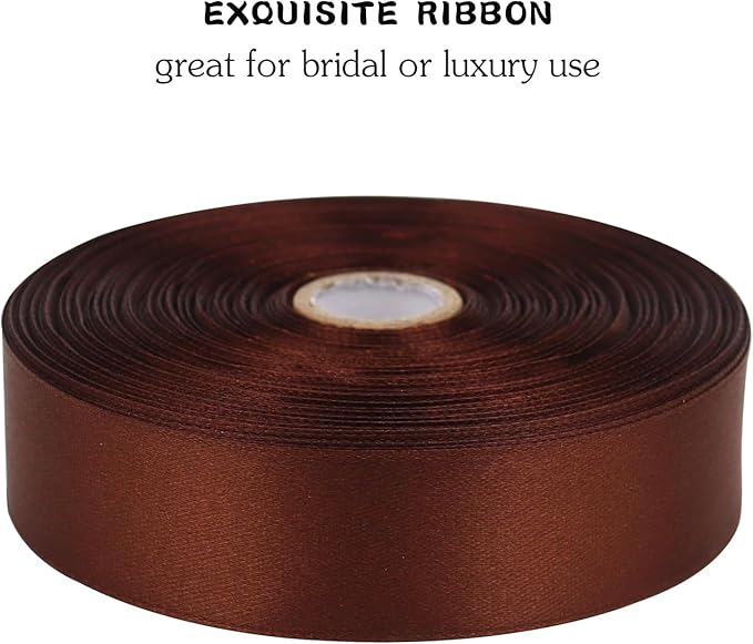 Brown Solid Satin Ribbon 1 Inch 50 Yards Solid Polyester Fabric Ribbon - Image 4