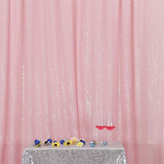 Eternal Beauty Pink Sequin Backdrop, 7x7 Ft Glitter Background Curtains - Image 3