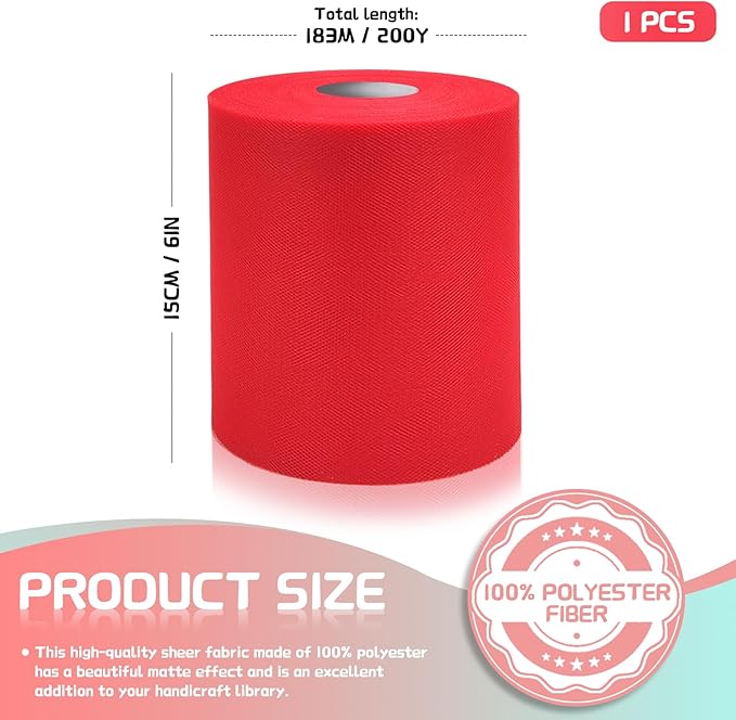 6" x 200 Yards Red Tulle Fabric Rolls - Image 2