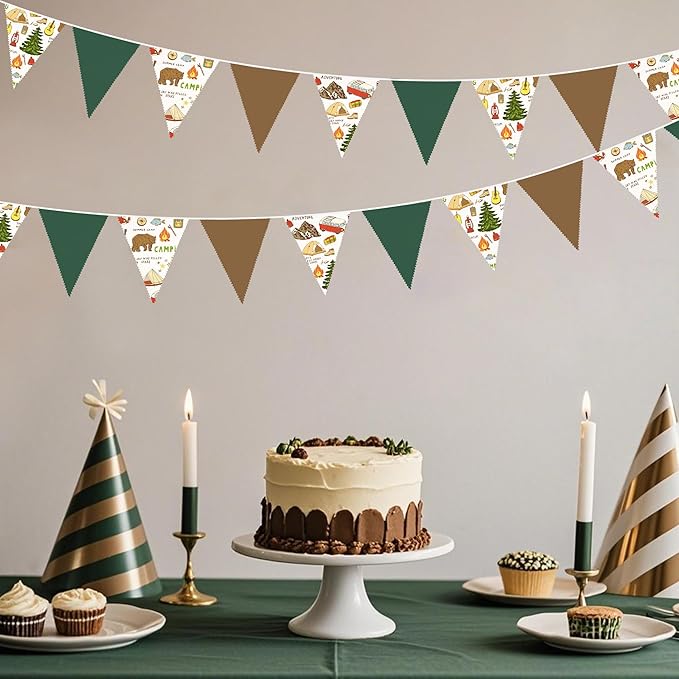 32Ft Camping Party Decorations Green Brown Camper Triangle Flag Fabric Banner - Image 5