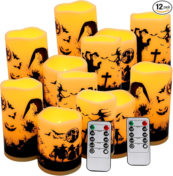 12-Pack Halloween LED Flameless Pillar Candles by fclayvts