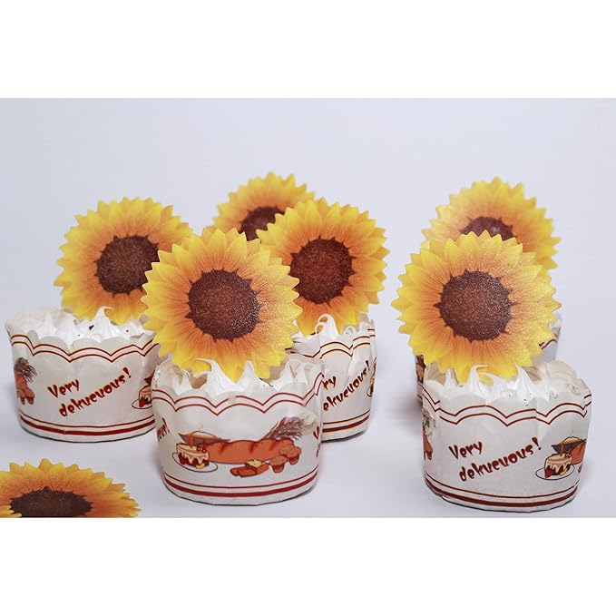 GEORLD Edible Cake Topper Wafer Sunflower Cupcake Decoration by Wafer Paper - Image 6
