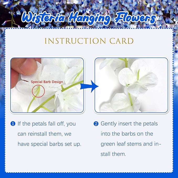 12 Pack Royal Blue Wisteria Hanging Flowers, 3.44 Ft Fake Hanging Flowers - Image 3