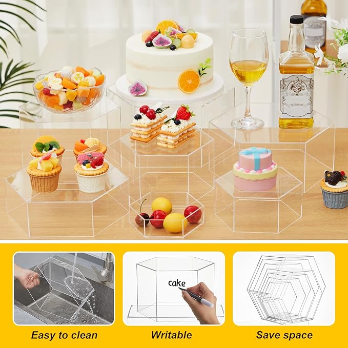 Leinuosen 7 Pcs Large Buffet Risers Set 6" to 12" Acrylic Display Box Catering - Image 3
