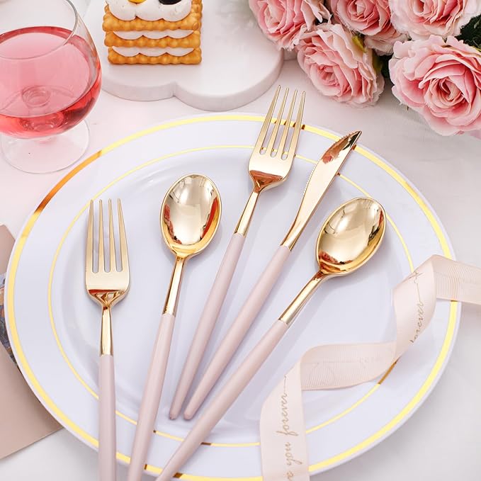I00000 60 Pack Pink Plastic Silverware, 20 Knives and 20 Spoons, Tableware Set - Image 3