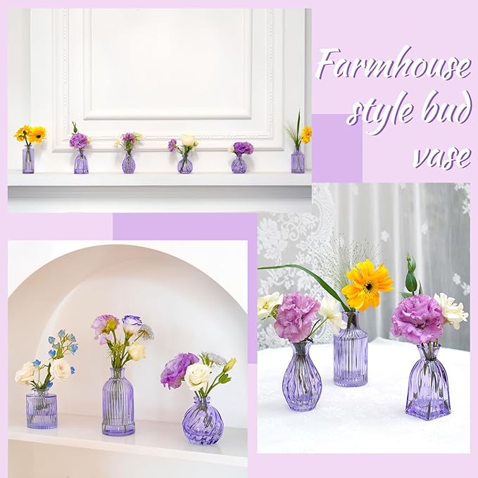 Glass Bud Vases 24 in Bulk, Small Purple Vase Glass Vases - Image 5