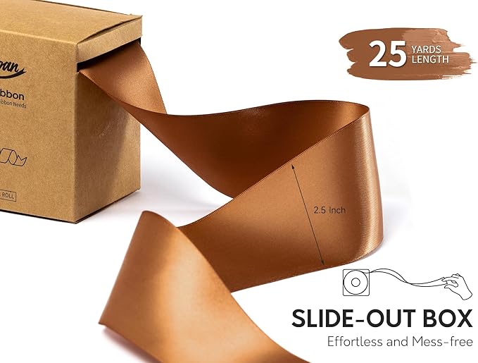 Brown Satin Ribbon 2.5 Inch Double-Faced Polyester Ribbons 25 Yards - Image 2