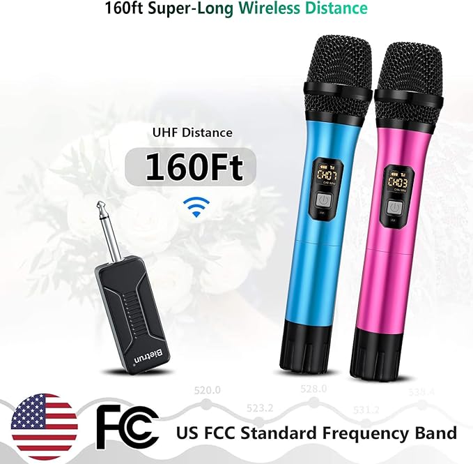 Wireless Microphone, Bietrun UHF Metal Dual Handheld Cordless Dynamic Mic System - Image 2