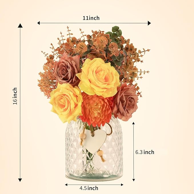 Artificial Fall Flowers in Vase, Faux Plant Floral Centerpiece - Image 4