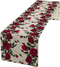 Rose Table Runner, Retro Red Rose Flowers Green Leaves Valentine's Day Kitchen by Unknown