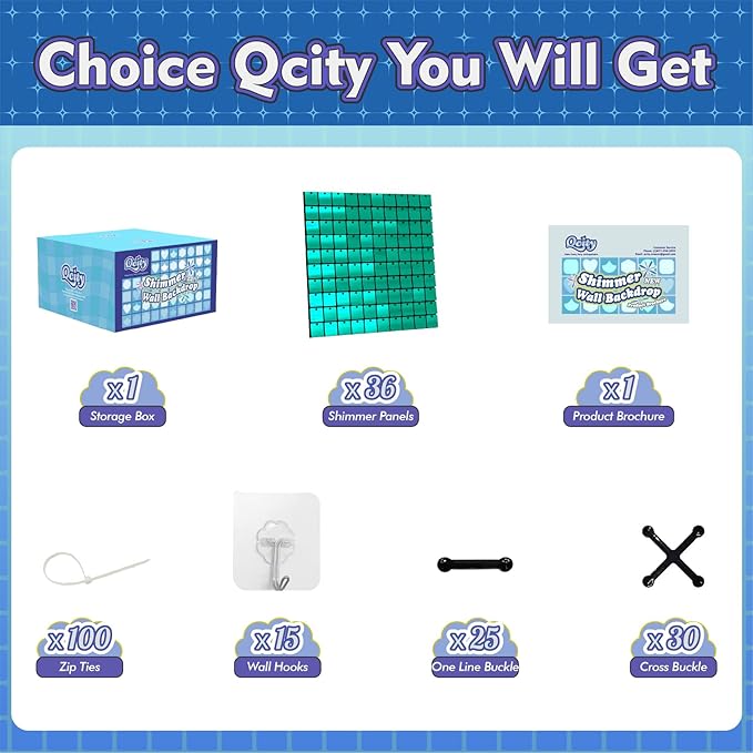 Qcity Emerald Green Shimmer Wall Backdrop 36PCS, Square Sequin Glitter Backdrop - Image 2