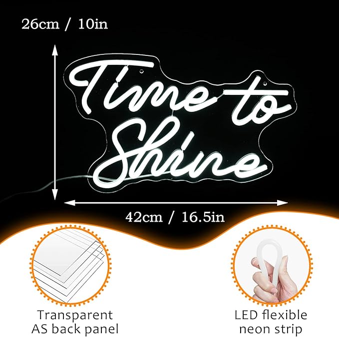 Time To Shine Neon Sign White Led Sign Time To Shine Neon Lights Decor - Image 4