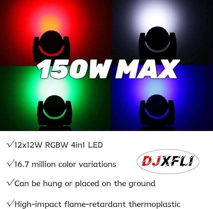 Moving Head Light Beam Wash 12x12W LED Stage Lighting RGBW 4in1 Professional - Image 6