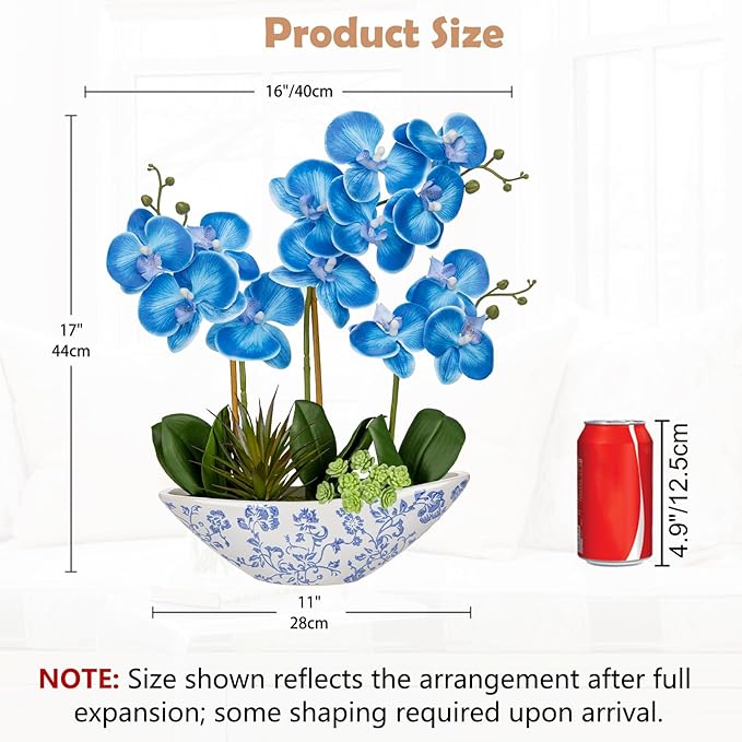 Briful Blue Orchid Fake Flowers 17in Artificial Orchid Silk Flowers in Blue and - Image 2