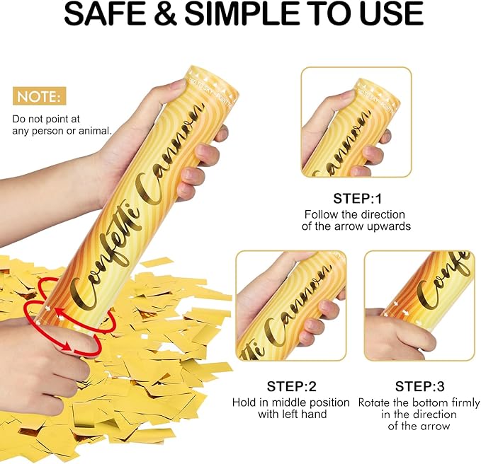 6 Pack Gold Confetti Cannon, Confetti Poppers, 12 Inch Party Poppers Shooters - Image 4