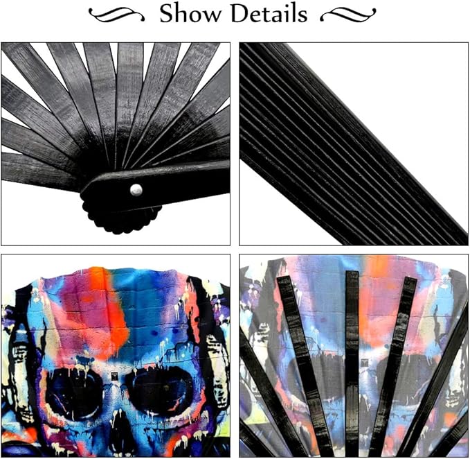 2 Pack Large Folding Rave Fan for Women/Men Holographic Festival Bamboo Clack - Image 4
