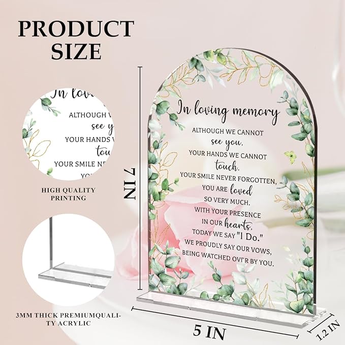 Wedding Sign Decor, In Loving Memory Wedding Sign, 5x7 Inch Arch Acrylic - Image 2