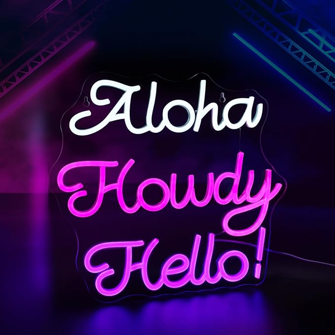 Aloha Howdy Hello Neon Signs for Wall Decor LED Neon Sign for Room Neon Light by HSJNJKFUNEONSIGN