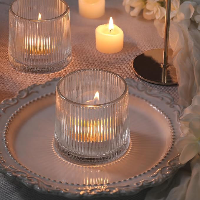 DARJEN Clear Ribbed Tealight Votive Candle Holders- 6Pack Glass Candle Holders - Image 2