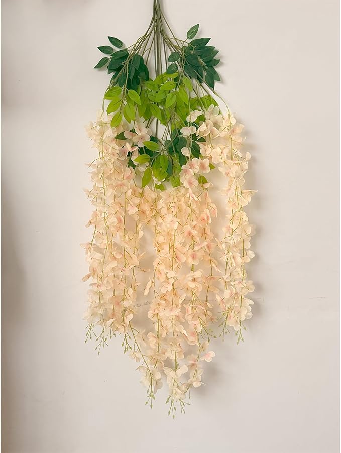 24 Pack Champagne Pink Wisteria Hanging Flowers, 3.44 Ft Fake Hanging Flowers - Image 7