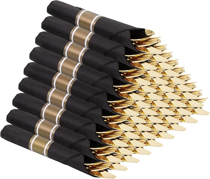 Supernal 60 Pack Gold Silverware, Pre Wrapped by supernal