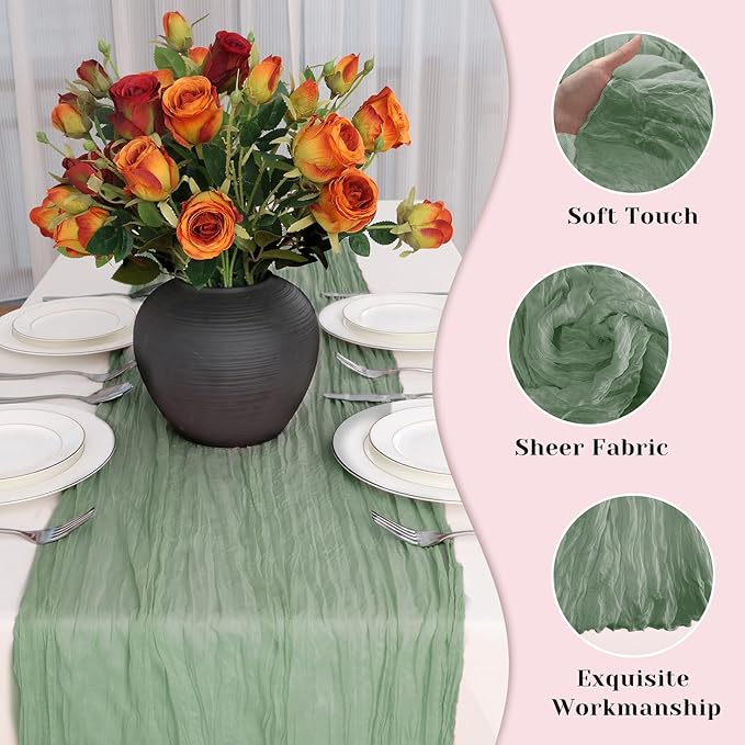 Sage Green Table Runner, 10Ft 120in Cheesecloth Table Runner, Gauze Rustic - Image 3
