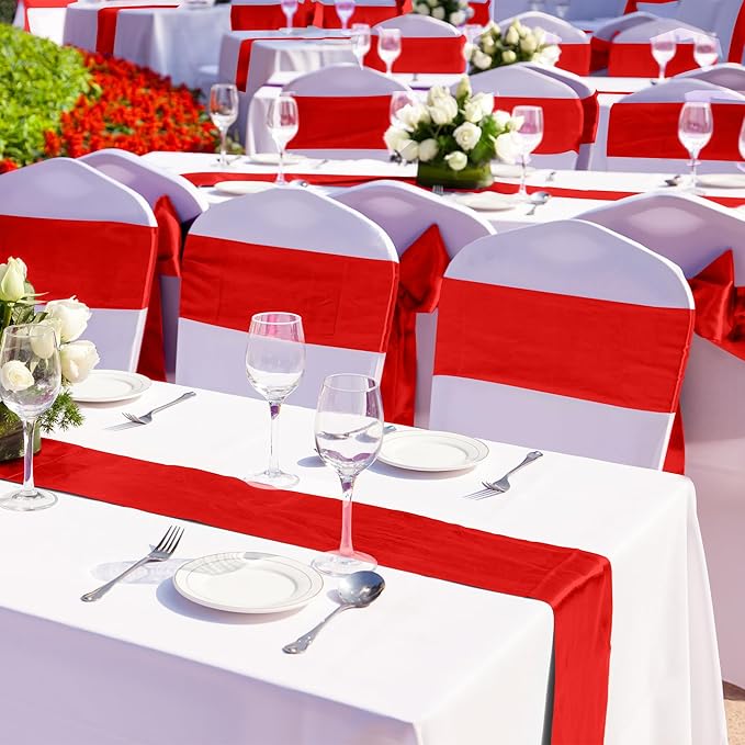 Aneco 12 Pack Satin Table Runner 12 x 108 Inch Red Long Wedding Satin Silk - Image 5