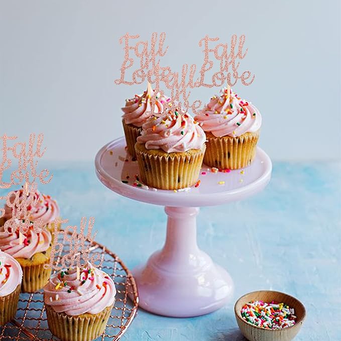 24 PCS Fall in Love Cupcake Toppers Glitter Bridal Shower Cake Picks Decorations - Image 6