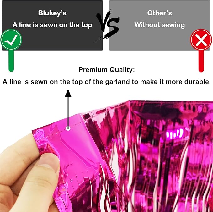 Thick 10 feet by 15 inches Fuchsia Foil Fringe Garland - Image 3
